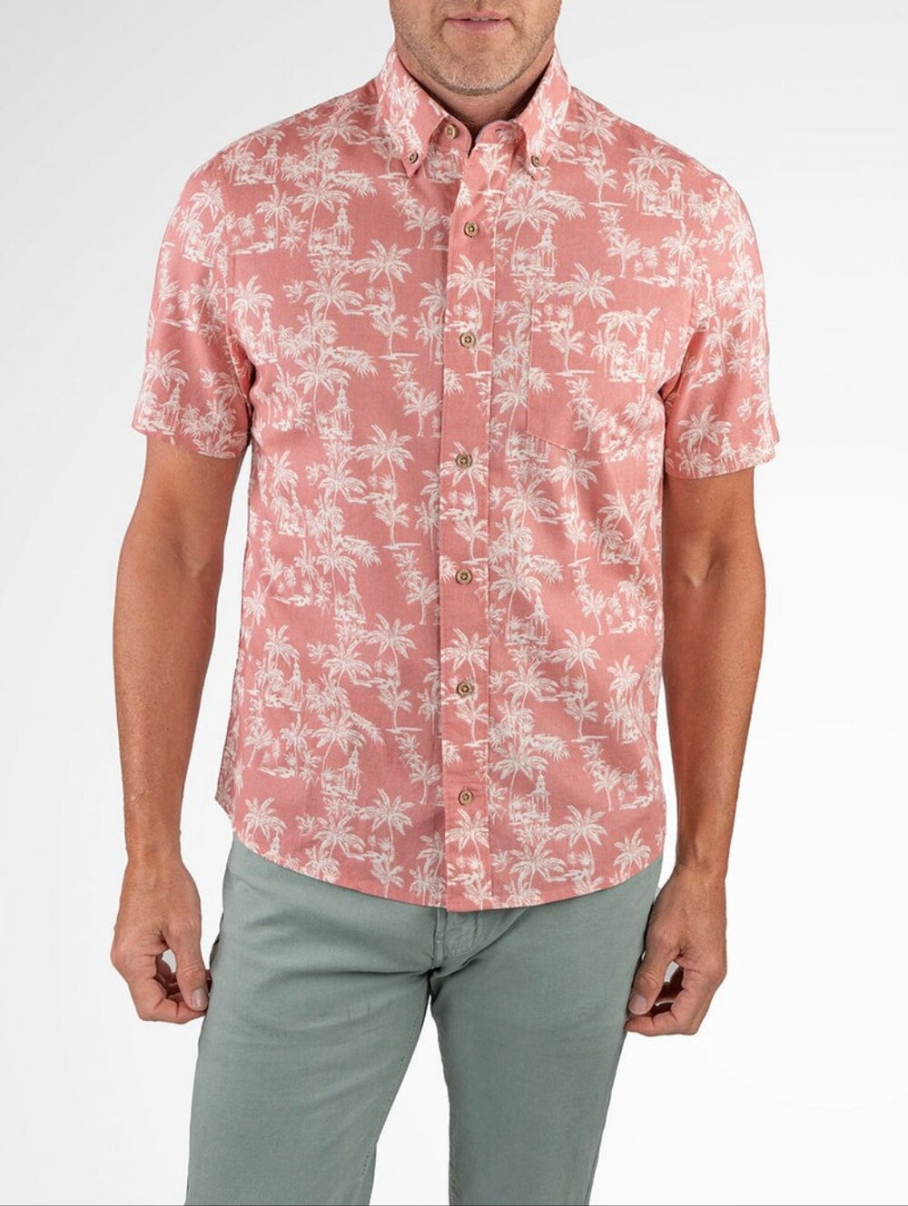 TAILOR VINTAGE Short-Sleeve Linen Blend Tropical Nantucket Red Shirt | SZ XL
